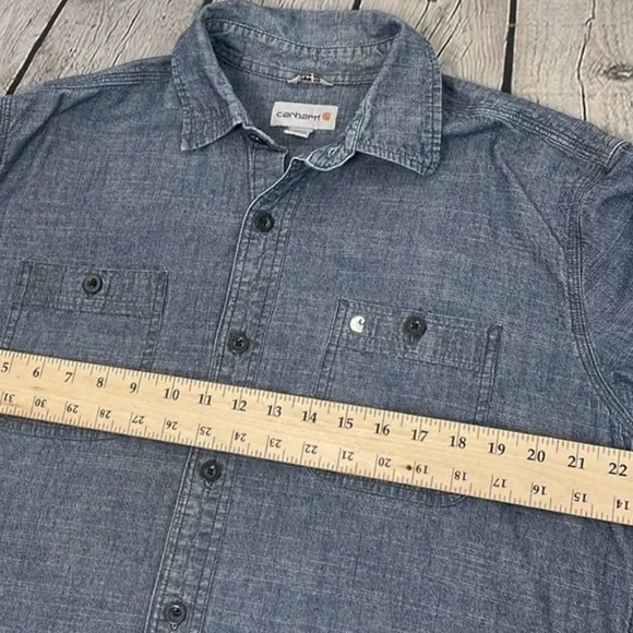 Carhartt Slim Fit Denim Work Shirt Button Down Collared Long Sleeve size Large - Picture 4 of 4